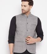 Grey plain pure wool nehru jacket