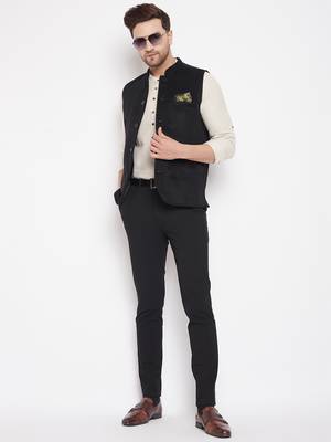 Black plain pure wool nehru jacket 2