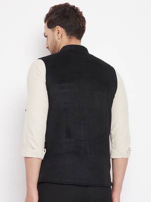 Black plain pure wool nehru jacket 4