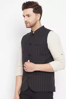 Black plain poly ryon nehru jacket