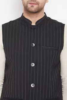 Black plain poly ryon nehru jacket
