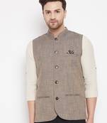 Brown plain linen nehru jacket