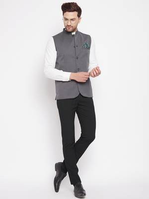 Grey plain poly ryon nehru jacket 2