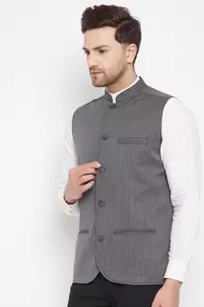 Grey plain poly ryon nehru jacket