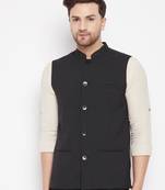 Black plain poly ryon nehru jacket