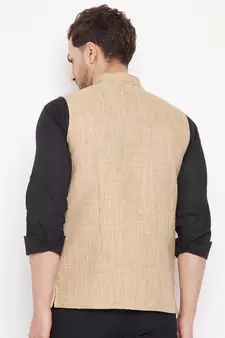 Beige plain linen nehru jacket