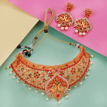 Gold Plated Traditional Latest Designe Choker Jewellery Set For Women Girls 1