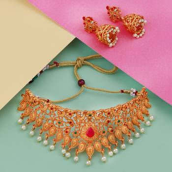 Gold Plated Traditional Latest Designe Choker Bridal  Jewellery Set For Women Girls 1