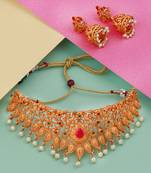 Gold Plated Traditional Latest Designe Choker Bridal  Jewellery Set For Women Girls