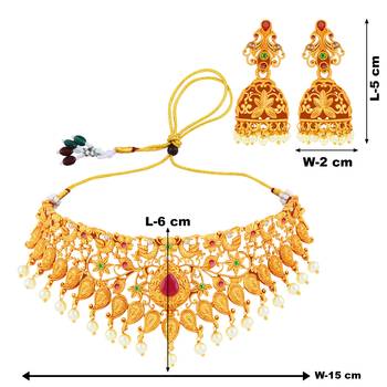 Gold Plated Traditional Latest Designe Choker Bridal  Jewellery Set For Women Girls 4