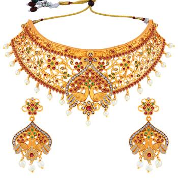 Silver Shine Gold Plated Traditional Latest Designe Choker Jewellery Set For Women Girls 2