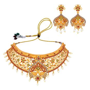 Silver Shine Gold Plated Traditional Latest Designe Choker Jewellery Set For Women Girls 3