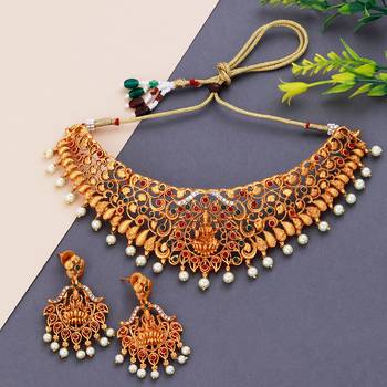 Silver Shine Gold Plated Traditional Latest Designe Choker Wedding Jewellery Set For Women Girls 1
