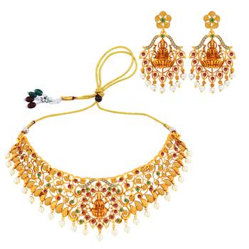 Silver Shine Gold Plated Traditional Latest Designe Choker Wedding Jewellery Set For Women Girls 3