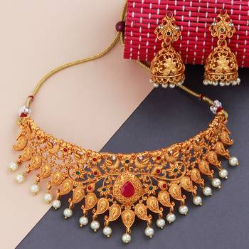 Silver Shine Gold Plated Traditional Latest Designe Choker Bridal Jewellery Set For Women Girls 1