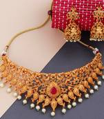 Silver Shine Gold Plated Traditional Latest Designe Choker Bridal Jewellery Set For Women Girls