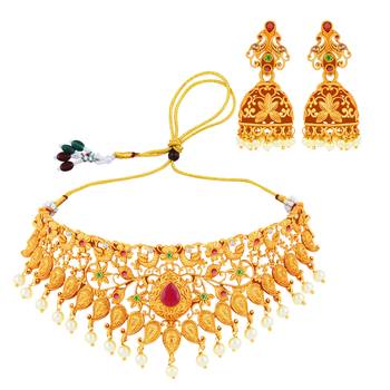 Silver Shine Gold Plated Traditional Latest Designe Choker Bridal Jewellery Set For Women Girls 3