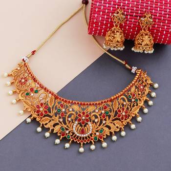 Silver Shine Gold Plated Traditional Latest Designe Choker Deliated Jewellery Set For Women Girls 1