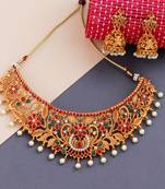 Silver Shine Gold Plated Traditional Latest Designe Choker Deliated Jewellery Set For Women Girls