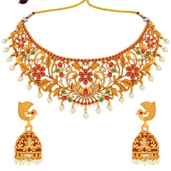 Silver Shine Gold Plated Traditional Latest Designe Choker Deliated Jewellery Set For Women Girls 2