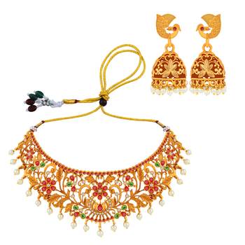 Silver Shine Gold Plated Traditional Latest Designe Choker Deliated Jewellery Set For Women Girls 3