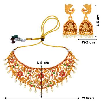 Silver Shine Gold Plated Traditional Latest Designe Choker Deliated Jewellery Set For Women Girls 4