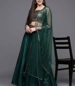 Green Embellished Silk Blend Semi Stitched Lehenga Choli With Dupatta