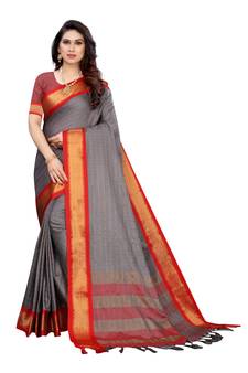 Kimisha Women's Grey Silk Saree With Blouse Piece