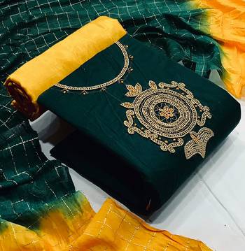 VredeVogel Green Cotton Hand work Salwar Suit Material  (Unstitched) 1