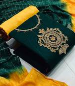 VredeVogel Green Cotton Hand work Salwar Suit Material  (Unstitched)