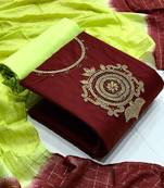 VredeVogel Maroon Cotton Hand work Salwar Suit Material  (Unstitched)