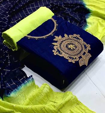 VredeVogel blue Cotton Hand work Salwar Suit Material  (Unstitched) 1