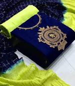 VredeVogel blue Cotton Hand work Salwar Suit Material  (Unstitched)