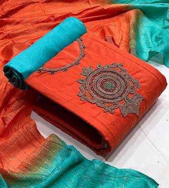 VredeVogel orange Cotton Hand work Salwar Suit Material  (Unstitched) 1
