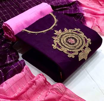 VredeVogel Purple Cotton Hand work Salwar Suit Material  (Unstitched) 1