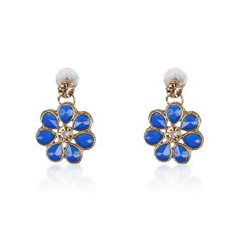 Gold Plated Blue Flower Kundan Pearl Necklace with  Earring Traditional Jewellery Set for Women 4