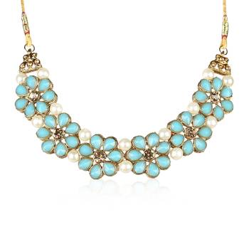 Gold Plated Firozi Flower Kundan Pearl Necklace With Earring Traditional Jewellery Set For Women 4