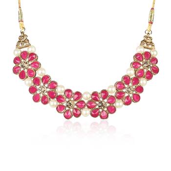 Gold Plated Rani Flower Kundan Pearl Necklace With Earring Traditional Jewellery Set For Women 4