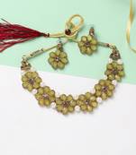 Gold Plated Yellow Flower Kundan Pearl Necklace With Earring Traditional Jewellery Set For Women