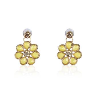 Gold Plated Yellow Flower Kundan Pearl Necklace With Earring Traditional Jewellery Set For Women 4