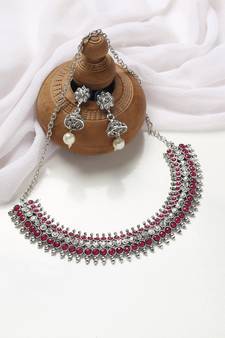Gold Plated Maroon Kundan & Stone Necklace with Earring Traditional Jewellery Set for Women