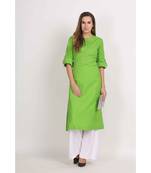 Vibgyor  Neon Green Cotton Flex  Solid Plain  Kurta