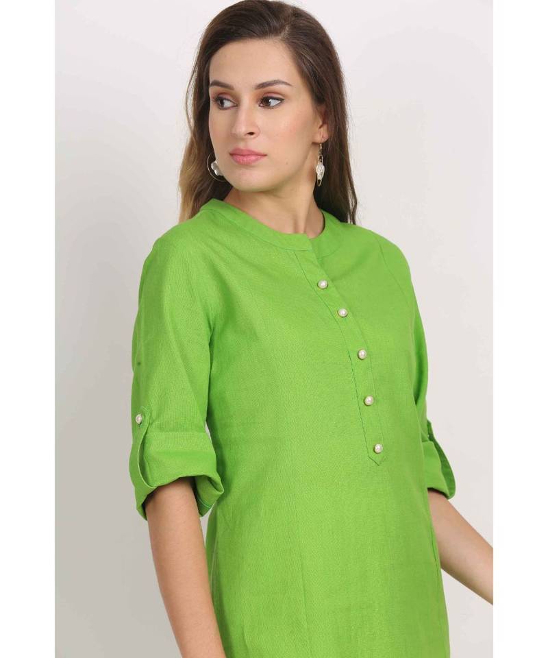 Vibgyor  Neon Green Cotton Flex  Solid Plain  Kurta