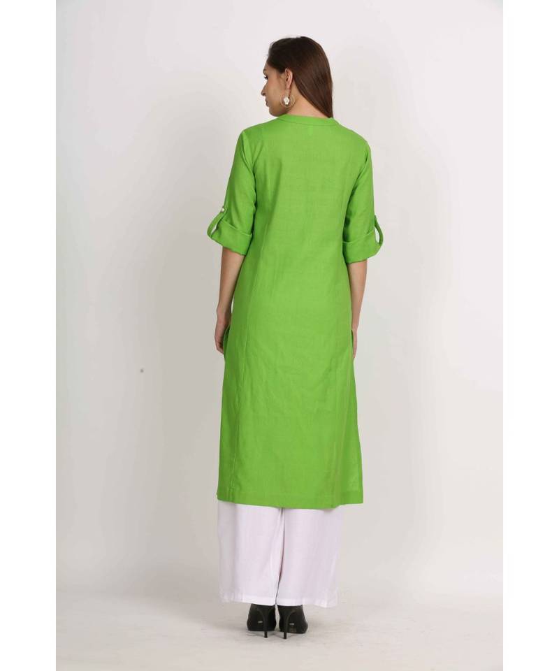 Vibgyor  Neon Green Cotton Flex  Solid Plain  Kurta
