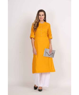 Vibgyor  Mustard Cotton Flex  Plain  Kurta 1