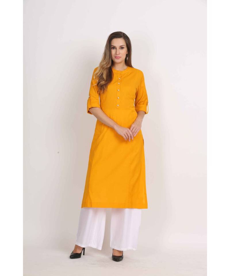 Vibgyor  Mustard Cotton Flex  Plain  Kurta