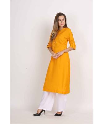 Vibgyor  Mustard Cotton Flex  Plain  Kurta 3