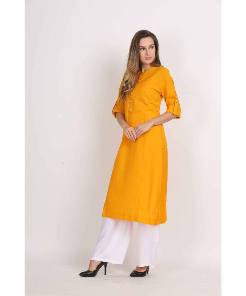 Vibgyor  Mustard Cotton Flex  Plain  Kurta