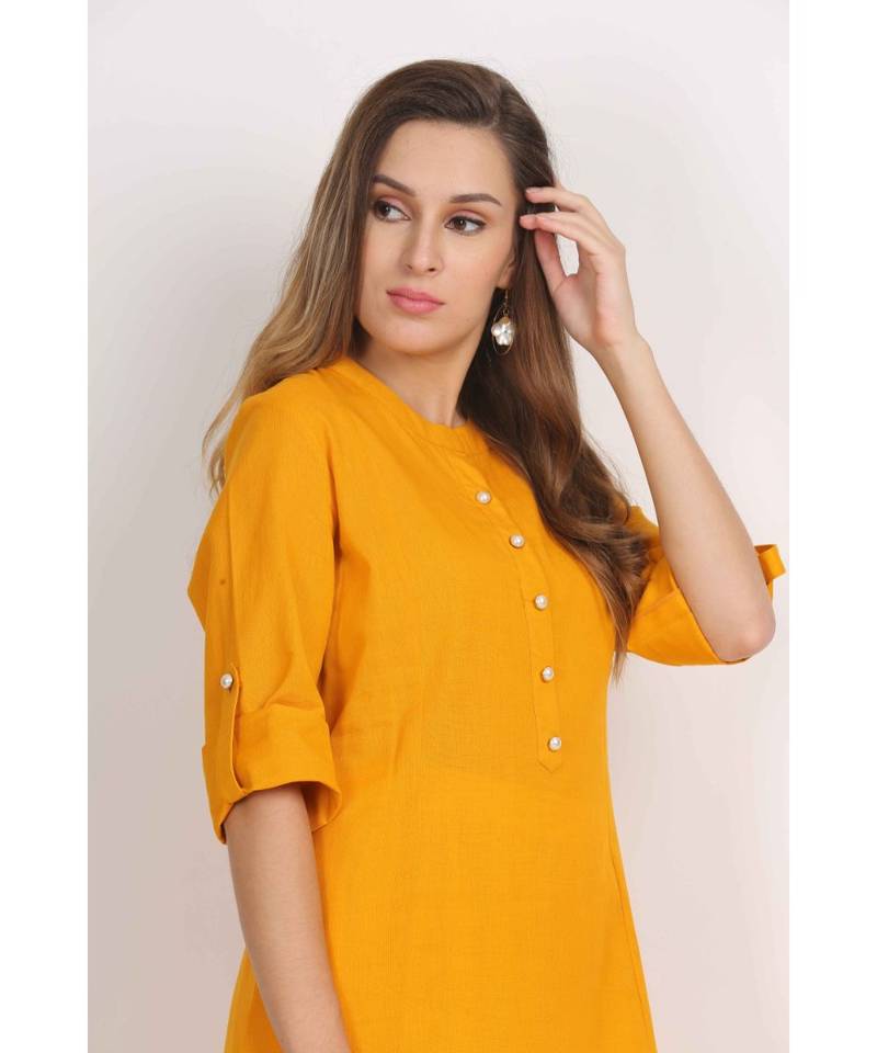 Vibgyor  Mustard Cotton Flex  Plain  Kurta
