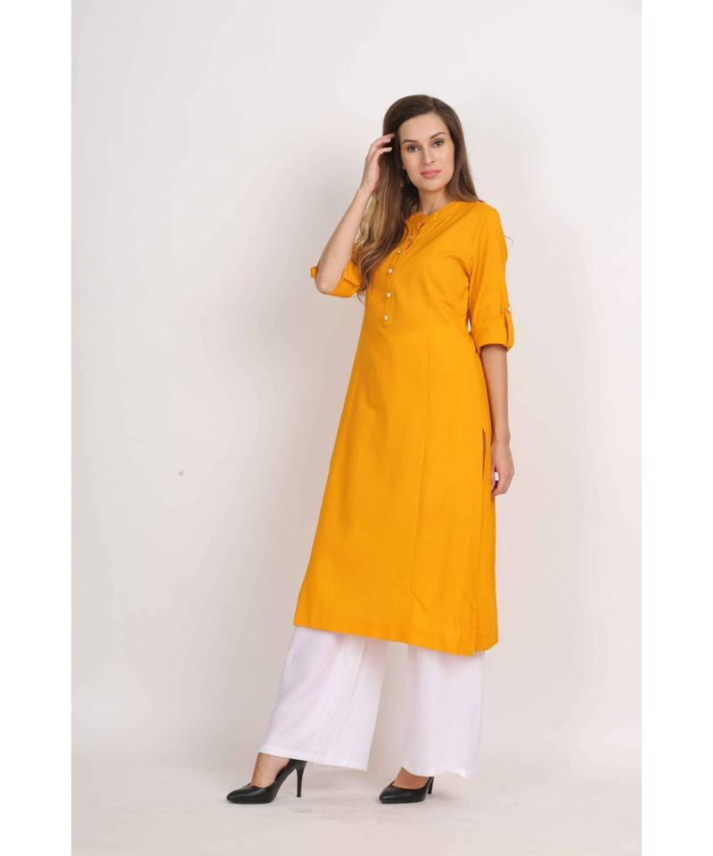 Vibgyor  Mustard Cotton Flex  Plain  Kurta